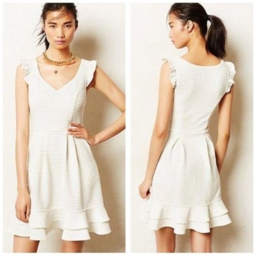 Anthropologie Maeve Sunland Striped Ruffle Fit and Flare Dress Size 00P